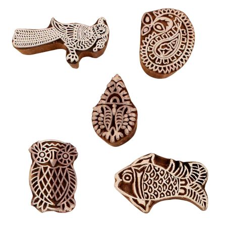 Set of 5 Piece New Mix Wooden Printing Blocks